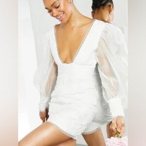 ASOS Edition White organza puff sleeve bridal dress